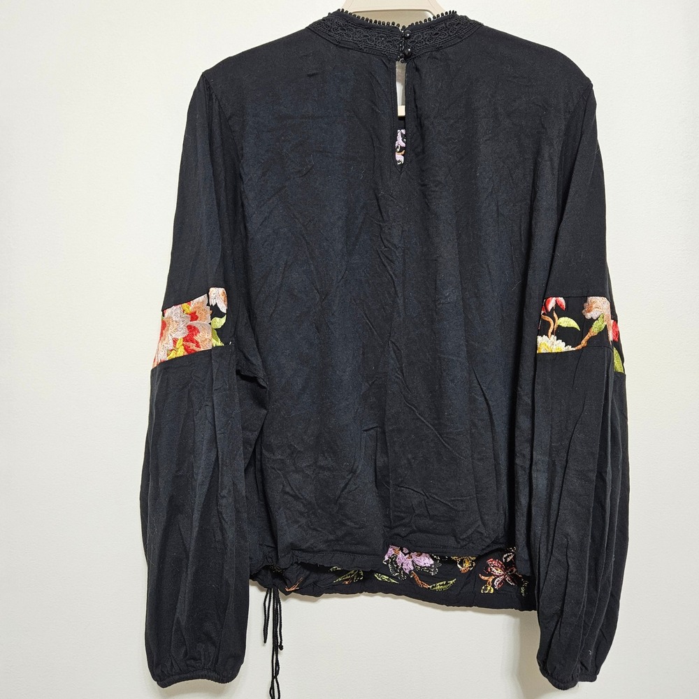 Anthropologie Tiny Floral Embroidered Knit Blouse Top Boho Balloon Sleeve 2X - Picture 5 of 13